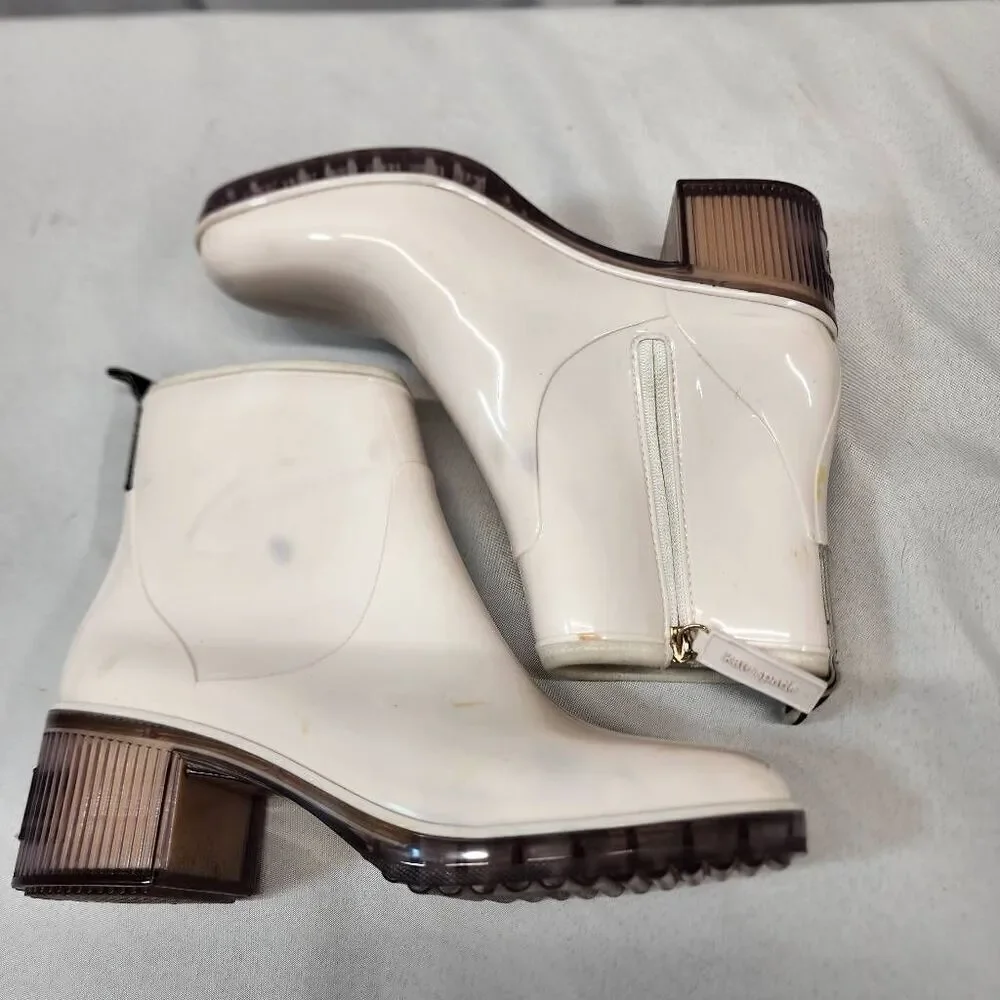 Kate Spade Puddle Rain Booties Women’s 9 White Rubber Round Toe